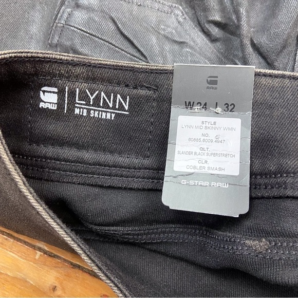 G-star Raw Lynn fit jeans faux leather mid rise skinny glitter slander black 24 - Picture 5 of 16